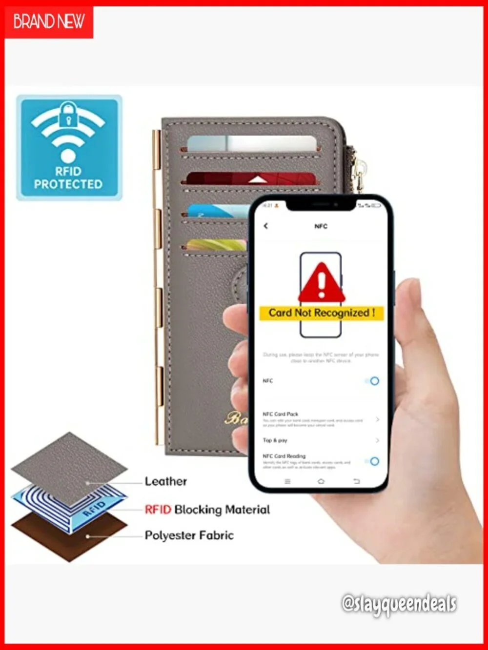 Slim RFID Bifold Card Holder with Zipper Pocket & ID Windows